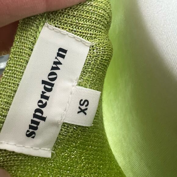 Superdown Sabrina Knit Midi Dress XS Green Metallic Party Cocktail Draped Neck - Picture 11 of 12
